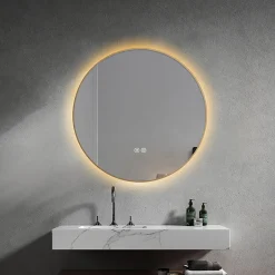 Luxury Bain Miroir de salle de bain LED 60cm rond anti buée avec cadre en aluminium doré, or LuxuryBain* Miroir Lumineux