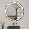 AICA Sanitaire Miroir de salle de bain LED rond 70 cm avec cadre noir, tricolore + anti-buée + mémoire + gradation infinie,* Miroir Lumineux