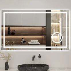 AICA Sanitaire Miroir de salle de bain LED 100x60cm tricolore anti-buée + bluetooth + loupe + mémoire + dimmable,
