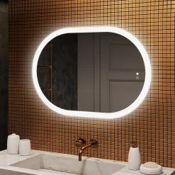 Artforma Miroir de salle de bain lumineux - - Ovale - 100x70cm - LED Dual + interrupteur tactile + anti-buée