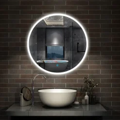 AICA Sanitaire Miroir de salle de bain LED rond de 70cm, dimmable + mémoire + antibuée, avec interrupteur tactile, blanc,* Miroir Lumineux