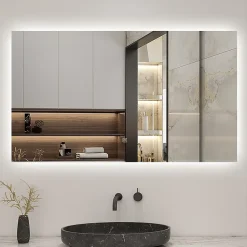 AICA Sanitaire Miroir de salle de bain LED 80x60 cm rétro-éclairé sans cadre avec anti-buée + mémoire + dimmable,* Miroir Lumineux