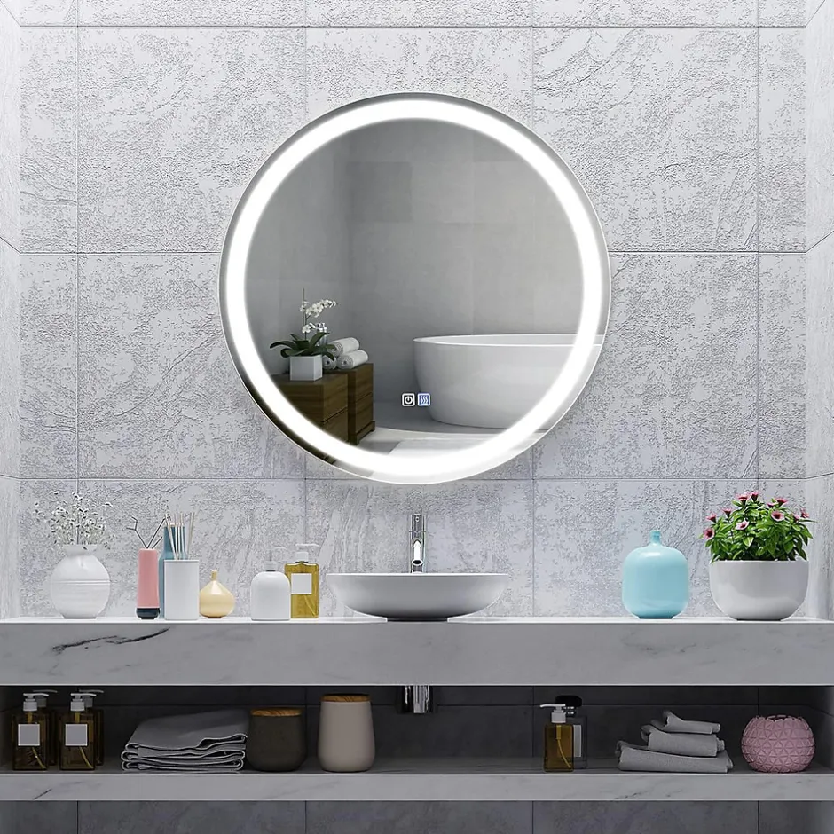 Giantex Miroir de Salle de Bain LED Miroir Mural avec 3 Couleurs de Lumière & Luminosité Réglable Miroir de Coiffeuse LED* Miroir Lumineux