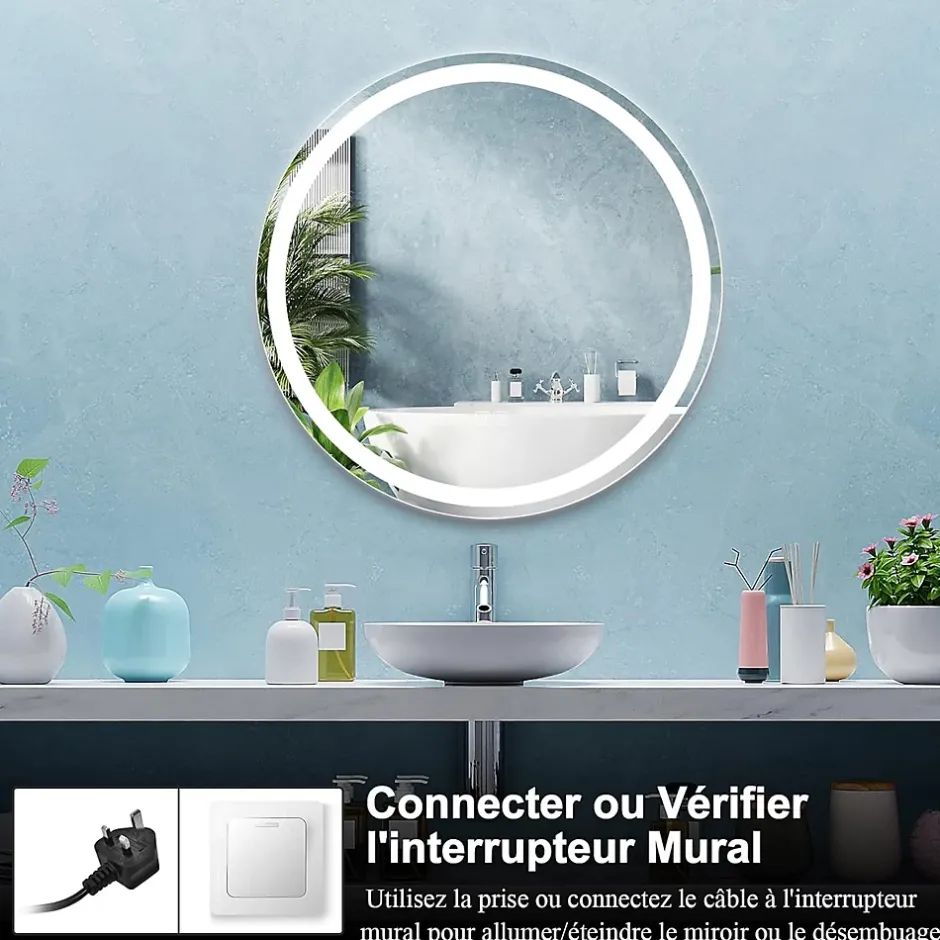 Giantex Miroir de Salle de Bain LED Miroir Mural avec 3 Couleurs de Lumière & Luminosité Réglable Miroir de Coiffeuse LED* Miroir Lumineux