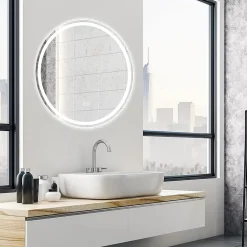 Giantex Miroir de Salle de Bain LED Miroir Mural avec 3 Couleurs de Lumière & Luminosité Réglable Miroir de Coiffeuse LED* Miroir Lumineux