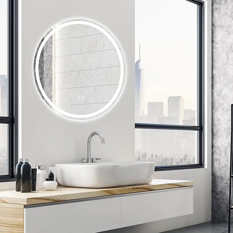 Giantex Miroir de Salle de Bain LED Miroir Mural avec 3 Couleurs de Lumière & Luminosité Réglable Miroir de Coiffeuse LED* Miroir Lumineux