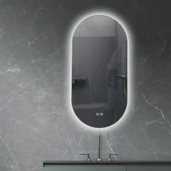 Luxury Bain Miroir de salle de bain LED 45x90cm ovale anti buée avec cadre en aluminium doré, or LuxuryBain* Miroir Lumineux