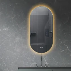 Luxury Bain Miroir de salle de bain LED 45x90cm ovale anti buée avec cadre en aluminium doré, or LuxuryBain* Miroir Lumineux