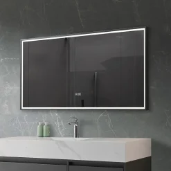 Luxury Bain Miroir de salle de bain LED 110x60cm anti buée, luminosité variable avec cadre en aluminium noir LuxuryBain* Miroir Lumineux