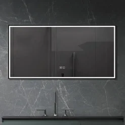 Luxury Bain Miroir de salle de bain LED 110x60cm anti buée, luminosité variable avec cadre en aluminium noir LuxuryBain* Miroir Lumineux