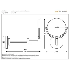 Sanindusa Miroir de salle de bain mural grossissant articulé Luxe latéral face chrome* Miroir Grossissant
