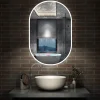 AICA Sanitaire Miroir de salle de bain ovale 45x90cm, mémoire + dimmable + anti-buée, IP44, 6000K blanc froid,