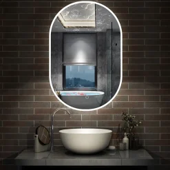 AICA Sanitaire Miroir de salle de bain ovale 45x90cm, mémoire + dimmable + anti-buée, IP44, 6000K blanc froid,