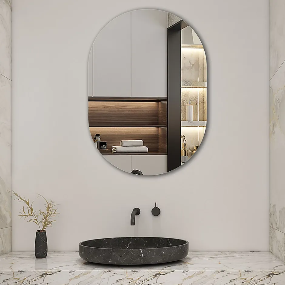 AICA Sanitaire Miroir de salle de bain ovale sans cadre 45x90 cm,