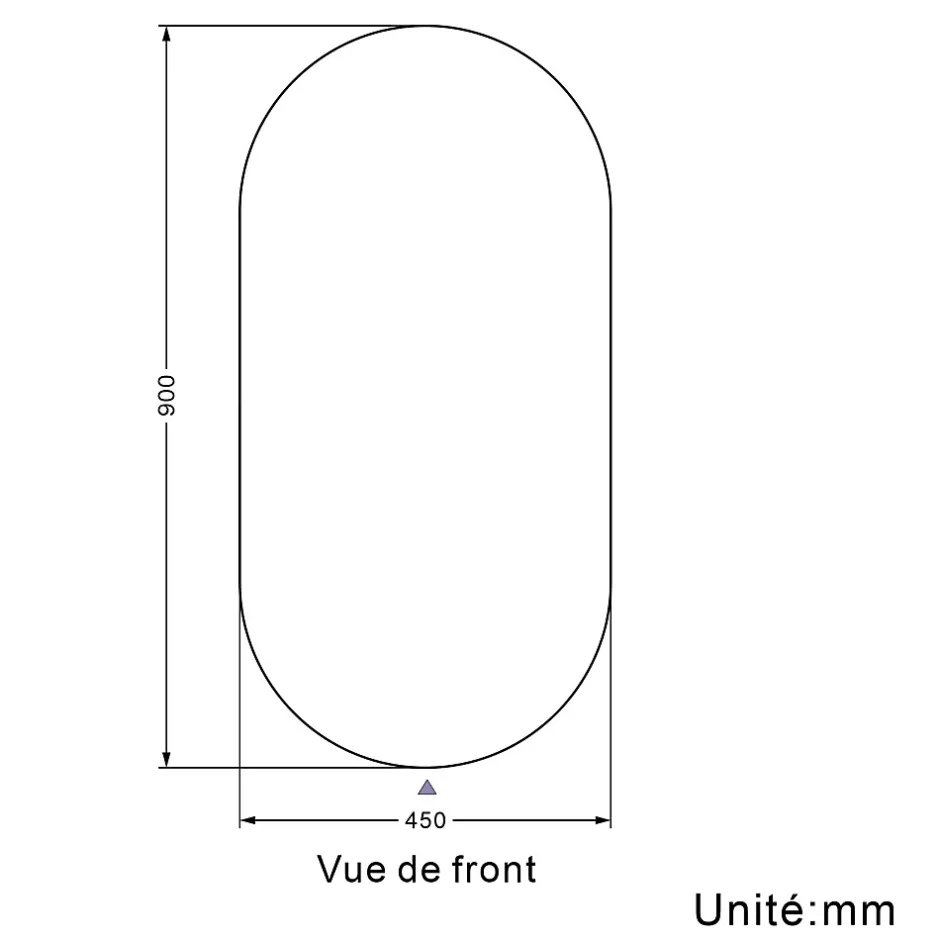 AICA Sanitaire Miroir de salle de bain ovale sans cadre 45x90 cm,