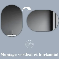 AICA Sanitaire Miroir de salle de bain ovale sans cadre 60x90 cm,