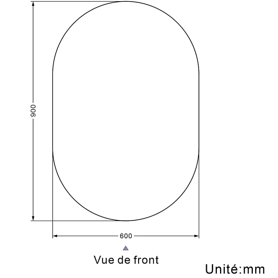 AICA Sanitaire Miroir de salle de bain ovale sans cadre 60x90 cm,
