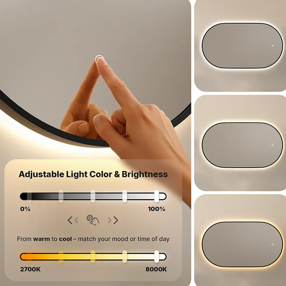 Mirlux Miroir de salle de bain ovale chauffant et éclairé par LED 100x50cm avec cadre noir