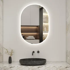 AICA Sanitaire Miroir de salle de bain ovale 60x100cm, mémoire + dimmable, IP44, 6000K blanc froid,* Miroir Lumineux