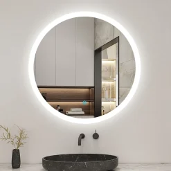 AICA Sanitaire Miroir de salle de bain rond led 60 cm, anti buée Lumière blanche froid 6000K tactile mural,* Miroir Lumineux