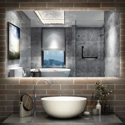 AICA Sanitaire Miroir de salle de bain rétro-éclairé sans cadre 100x60cm, Tricolore + Anti-buée + Mémoire + Dimmable,