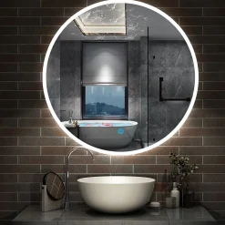 AICA Sanitaire Miroir de salle de bain rond 120x120cm LED tricolore anti-buée + mémoire + dimmable,* Miroir Lumineux