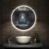 AICA Sanitaire Miroir de salle de bain rond LED 60cm, dimmable + mémoire, IP44,* Miroir Lumineux
