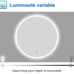 AICA Sanitaire Miroir de salle de bain rond LED 60cm, dimmable + mémoire, IP44,* Miroir Lumineux