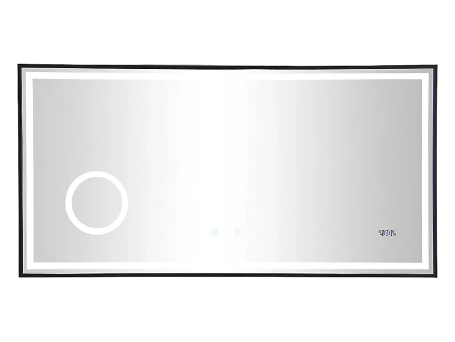 Vente-unique Miroir de salle de bain rectangulaire lumineux avec horloge digitale - Noir - 120 x 60 cm - AITANA* Miroir Simple