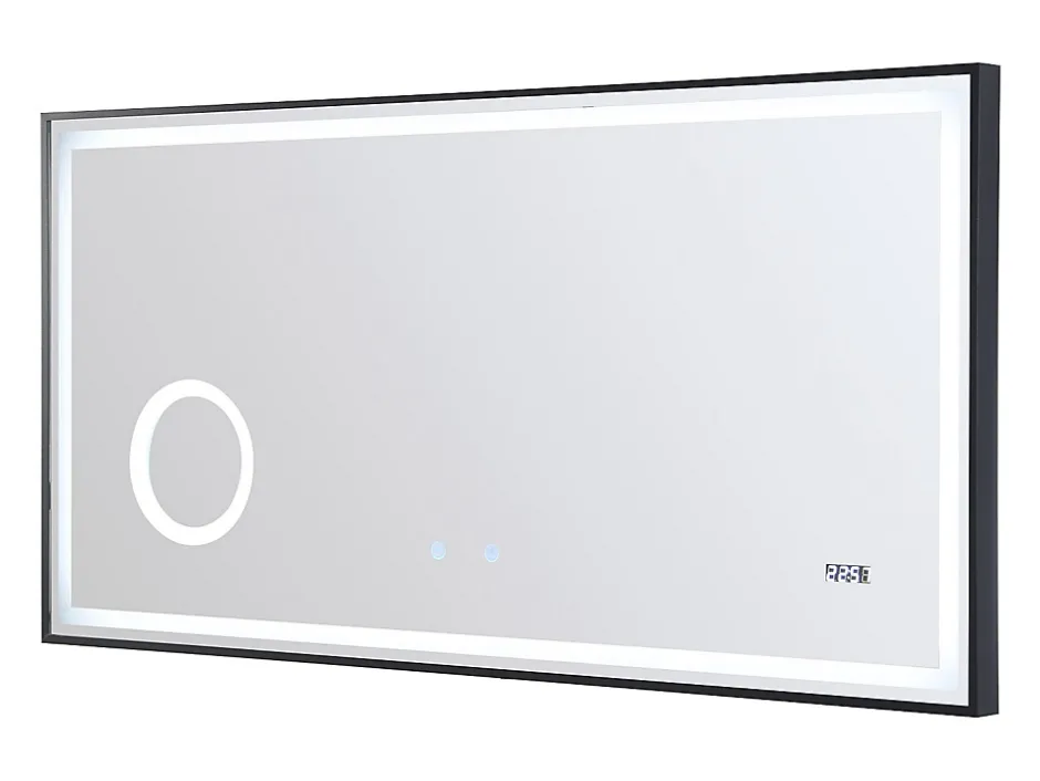 Vente-unique Miroir de salle de bain rectangulaire lumineux avec horloge digitale - Noir - 120 x 60 cm - AITANA* Miroir Simple