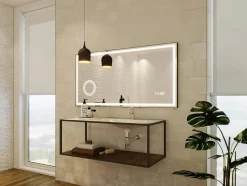 Vente-unique Miroir de salle de bain rectangulaire lumineux avec horloge digitale - Noir - 120 x 60 cm - AITANA* Miroir Simple