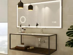 Vente-unique Miroir de salle de bain rectangulaire lumineux avec horloge digitale - Noir - 120 x 60 cm - AITANA* Miroir Simple