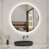 AICA Sanitaire Miroir de salle de bain rond 70x70cm LED tricolore anti-buée + mémoire + dimmable,* Miroir Lumineux