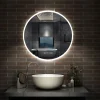AICA Sanitaire Miroir de salle de bain rond 70x70cm avec Horloge, LED, Tricolore, Anti-Buée,
