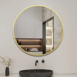 AICA Sanitaire Miroir de salle de bain rond 70cm cadre doré mat,* Miroir Simple
