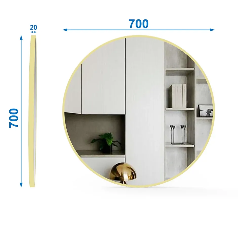 AICA Sanitaire Miroir de salle de bain rond 70cm cadre doré mat,* Miroir Simple