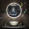 AICA Sanitaire Miroir de salle de bain rond Bluetooth 60cm tricolore + dimmable + mémoire + anti-buée, IP44 Miroir LED,* Miroir Lumineux