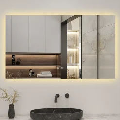 AICA Sanitaire Miroir de salle de bain rétro-éclairé sans cadre 90x70cm, Tricolore + Anti-buée + Mémoire + Dimmable,