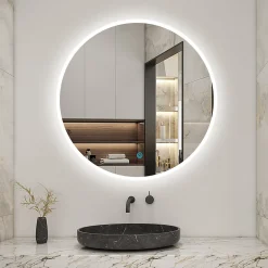 AICA Sanitaire Miroir de salle de bain rond 60x60cm LED tricolore anti-buée + mémoire + dimmable,* Miroir Lumineux