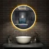 AICA Sanitaire Miroir de salle de bain simple Bluetooth LED rond tricolore tactile avec anti-buée 70cm,* Miroir Lumineux