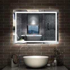 AICA Sanitaire Miroir de salle de bain 100x70cm Tri-color anti-buée LED avec mémoire et lumière gradation,