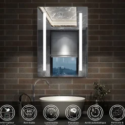AICA Sanitaire Miroir de salle de bain 60x45cm avec gradation infinie, anti-buée et mémoire, miroir mural,* Miroir Lumineux