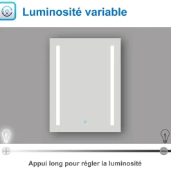 AICA Sanitaire Miroir de salle de bain 60x45cm avec gradation infinie, anti-buée et mémoire, miroir mural,* Miroir Lumineux