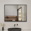 AICA Sanitaire Miroir de salle de bain 80x60cm Cadre carré miroir noir mat suspendu horizontalement et verticalement,