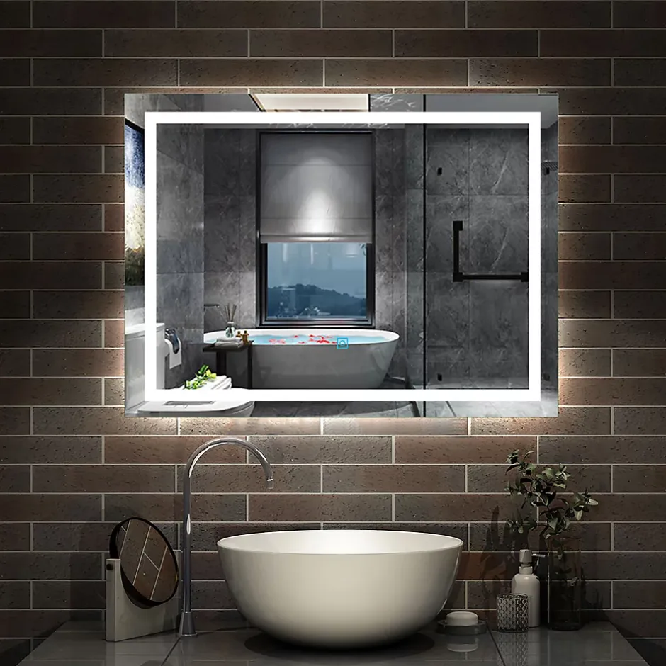 AICA Sanitaire Miroir de salle de bain 100x60cm Tri-color anti-buée LED avec mémoire et lumière gradation,* Miroir Lumineux
