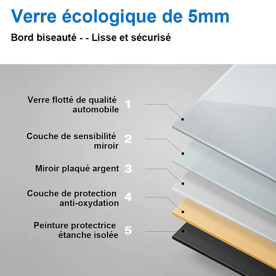AICA Sanitaire Miroir de salle de bain 100x60cm Tri-color anti-buée LED avec mémoire et lumière gradation,* Miroir Lumineux