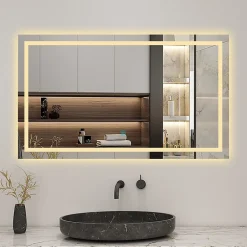 AICA Sanitaire Miroir de salle de bain 80x60cm Tri-color anti-buée LED avec mémoire et lumière gradation,