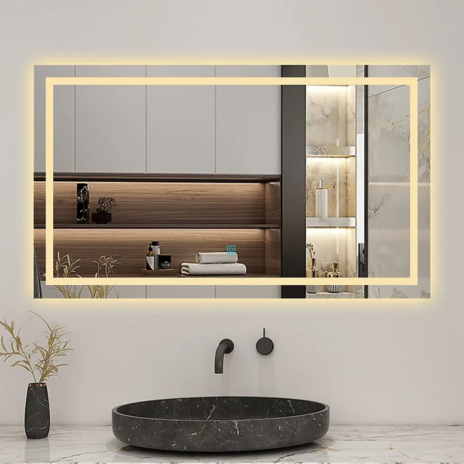 AICA Sanitaire Miroir de salle de bain 80x60cm Tri-color anti-buée LED avec mémoire et lumière gradation,