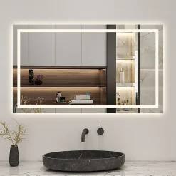 AICA Sanitaire Miroir de salle de bain 80x60cm Tri-color anti-buée LED avec mémoire et lumière gradation,