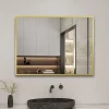 AICA Sanitaire Miroir de salle de bain 80x60cm Cadre carré miroir or mat suspendu, horizontalement et verticalement,